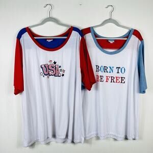 Lularoe Plus Size 2XL Bundle Of 2 Patriotic Boyfriend T-Shirts USA America